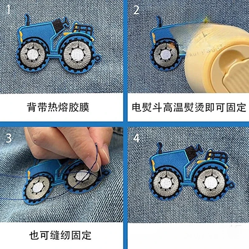 Police Car Embroidery Cloth Sticker Children's Clothing Cartoon Construction Vehicle Computer Embroidery Label Excavator