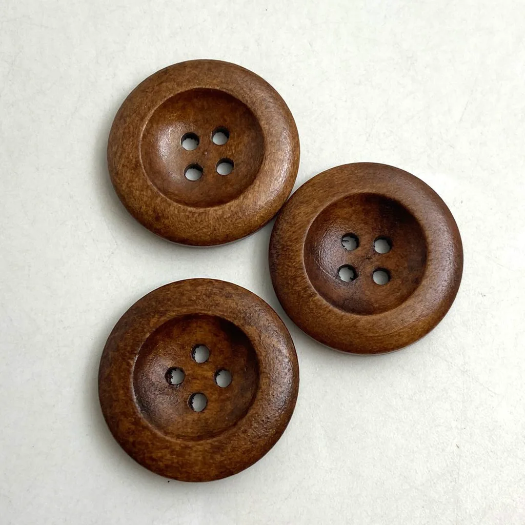 25Mm light coffee four-eye wooden button, wooden round edge button, coat trench coat handmade clothing wooden button 50 pcs/bag