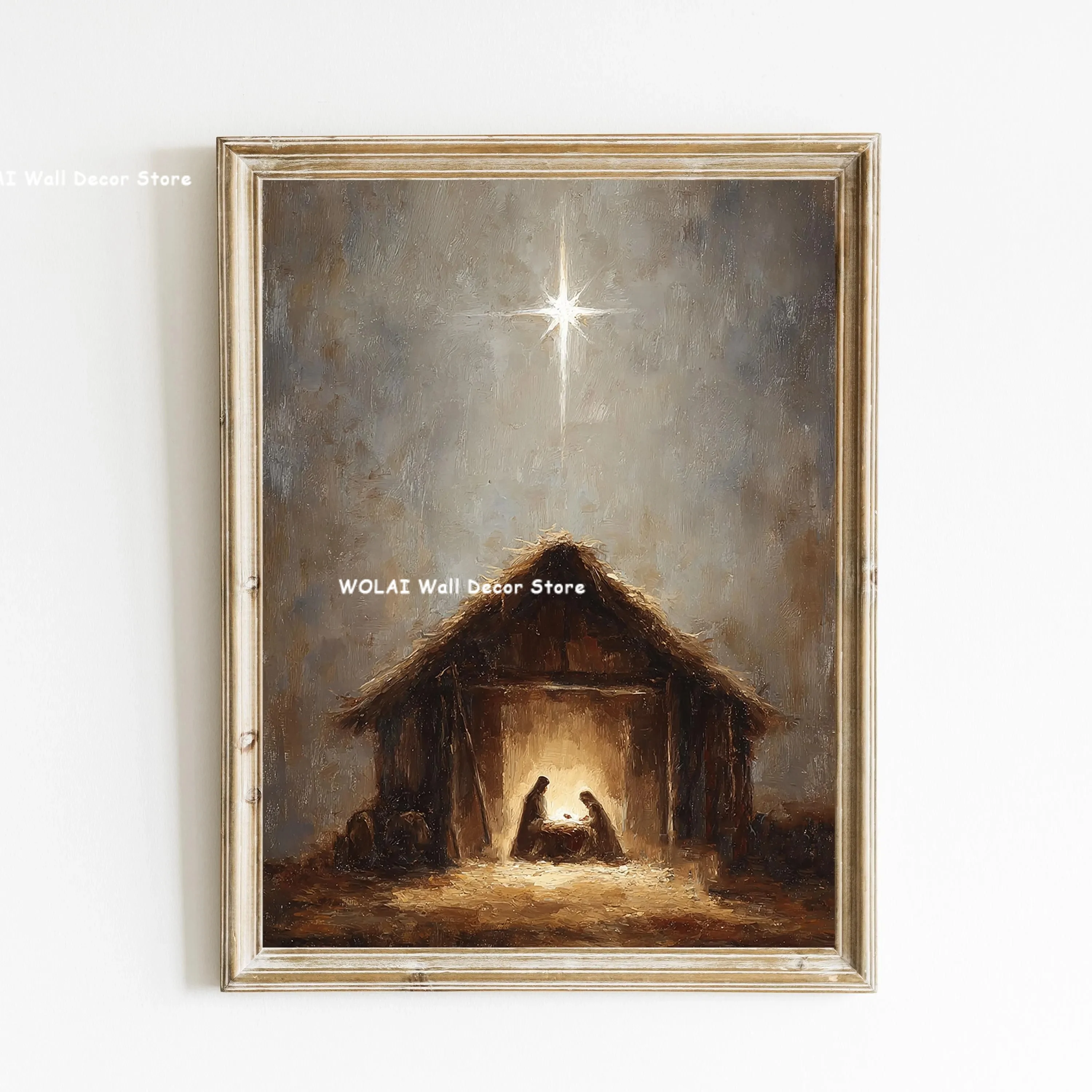 Christmas Manger Nativity & Last Supper Canvas Printing Moody Autumn Still Life Wall Art Poster for Modern Bedroom Home Decor