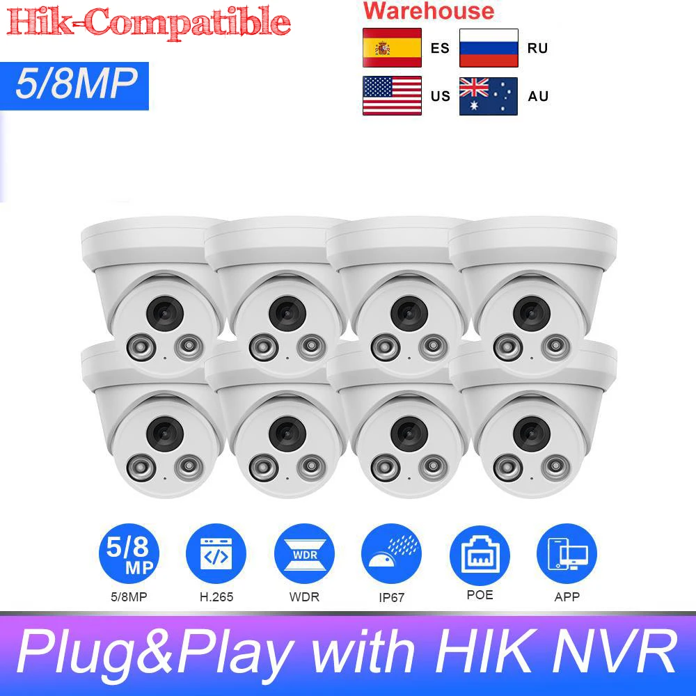  8MP 5MP Hikvision Compatible IP Camera Security CCTV Surveillance Camera Built-in Mic Plug&Play with HIK NVR APP Remote