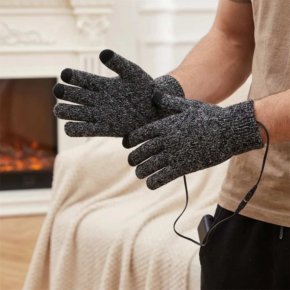 Windproof USB Electric Heating Gloves Touchscreen Anti Slip Men Finger Gloves Full Finger Polyester Hand Warmer Gloves Winter