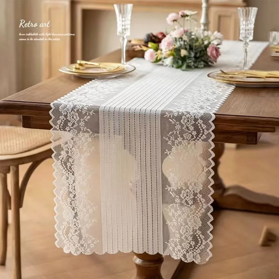 French Tulle Lace Table Runner Light and Elegant Glitter for Wedding Festival Birthday Party Ceremony Baby Birthday Decor
