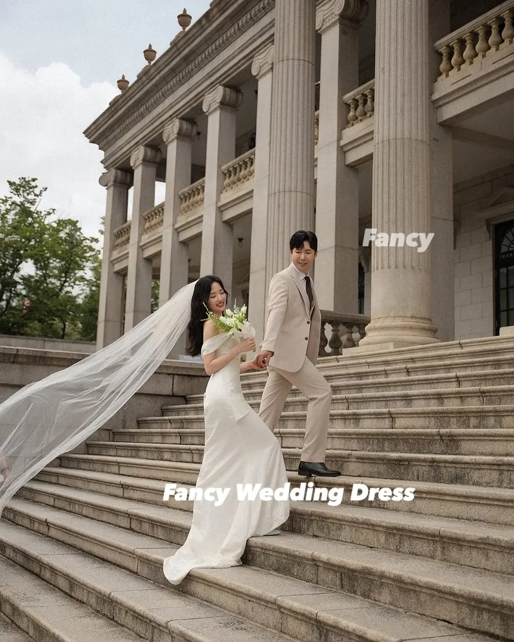 Fancy Korea Simple Off Shoulder Taffeta Wedding Dress Soft Satin Pleats Evening Party Dresses Back Corset Customized