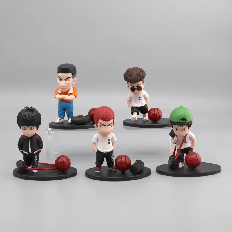 5pcs Slam Dunk Anime Figure Sakuragi Hanamichi Mitsui Hisashi Rukawa Kaede Action Figure Toy PVC Model Doll Auto Interior Decor