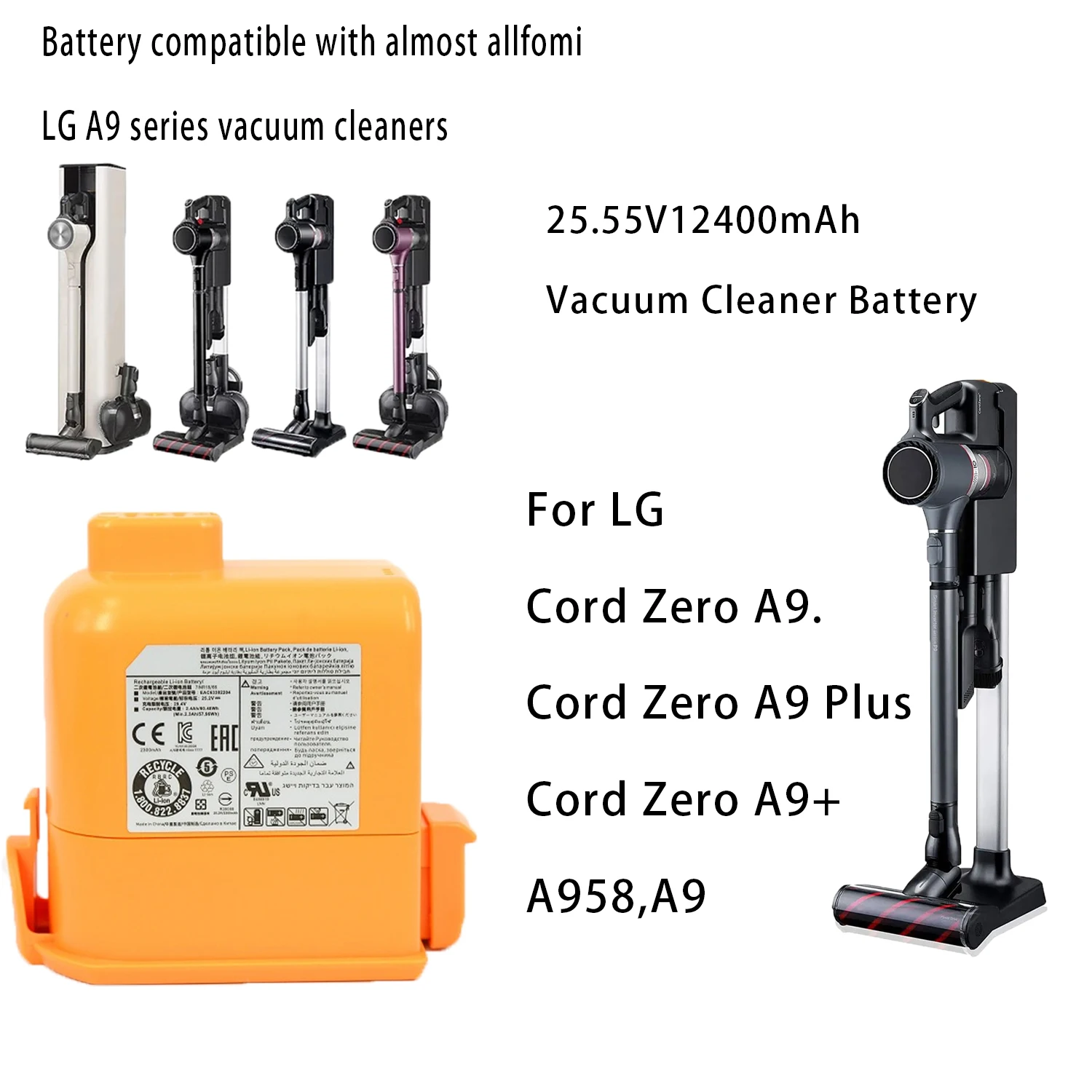 DXT New EAC63382204 EAC63382208 Vacuum Cleaner Battery For LG Cord Zero A9,Cord Zero A9+,A9, Cord Zero A9 Plus,A9M,A958,A958SK