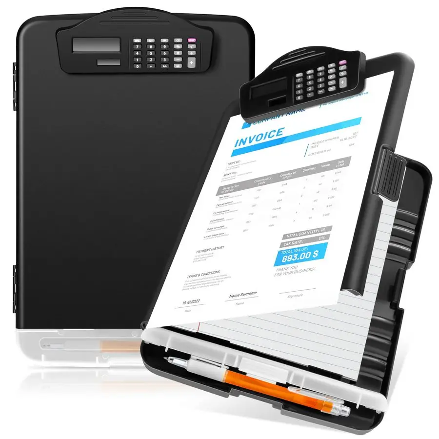 

Набор из 2-х папок-клипбордов с калькулятором и отсеком для хранения, 14 x 10 x 2.6 дюймов, пластиковая папка-клипборд для документов формата Letter