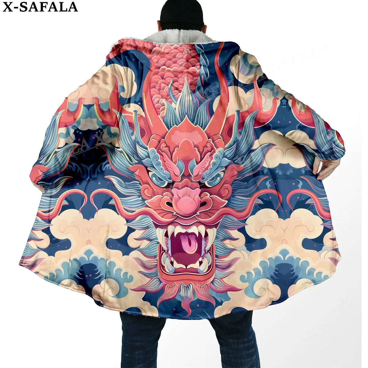 Mythology Dragon Yin And Yang Spirit Thick Warm Hooded Cloak Men Overcoat Coat Windproof Fleece Cape Robe Hooded Blanket-31