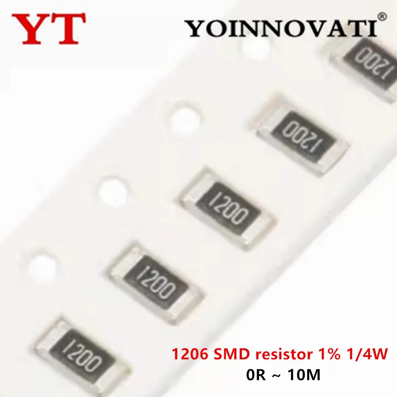 

100PCS 1206 SMD resistor 1% 0R ~ 10M 1/4W 0.1 1 10 100 150 220 330 ohm 1K 2.2K 4.7K 10K 100K 1R 10R 100R 150R 220R 330R 1M