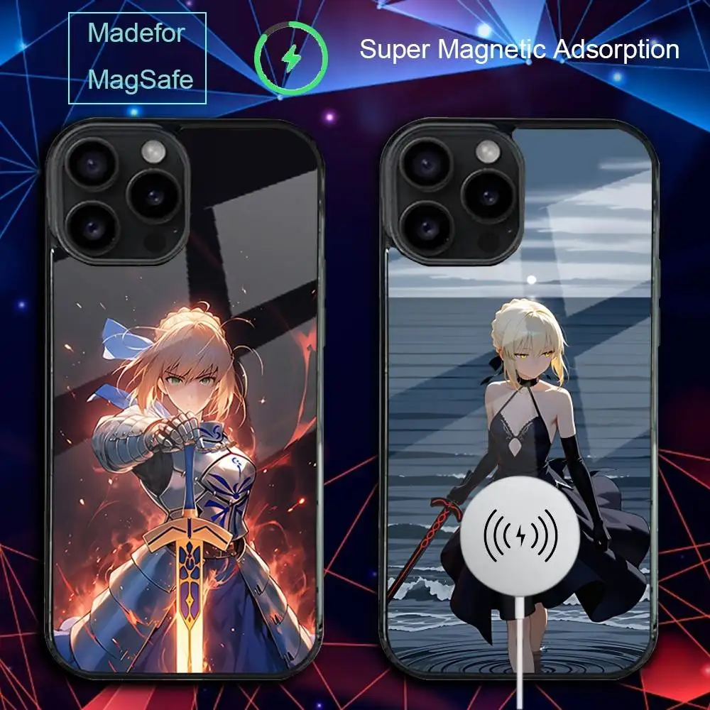 

S-Saber Anime A-Artoria Phone Case For iPhone 17,16,15,14,13,12,11,Pro,Max,Plus,Mini,SE4,E Magnetic Magsafe Wireless Charging