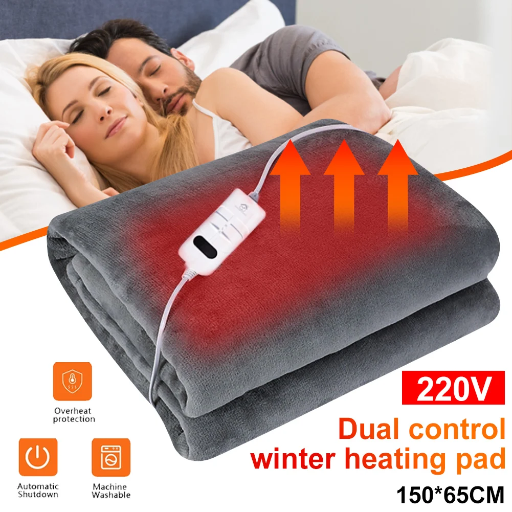 150x65cm Electric Mat 220V/110V Heated Mattress Pad Topper Flannel Throw Blanket 2 Heat Settings with Switch Winter Body Warmer