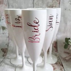 Personalized White Champagne Flutes, Acrylic Plastic Wine Cup, Wedding Decor, Hen Party, Custom Name Cup, 150ml