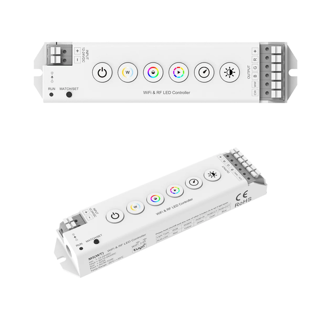 M5 (WT) 12-24VDC WiFi&RF CV Controller 6 Buttons Constant Voltage Output 5CH*3A Tuya Alexa Control for RGB RGBW RGBCCT LED Strip