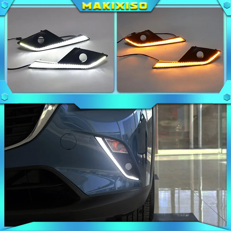 

1Set LED For Mazda CX3 CX-3 2015 2016 2017 2018 DRL Daytime Running Light Daylight Fog Lamp Cover With Turn Yellow Signal