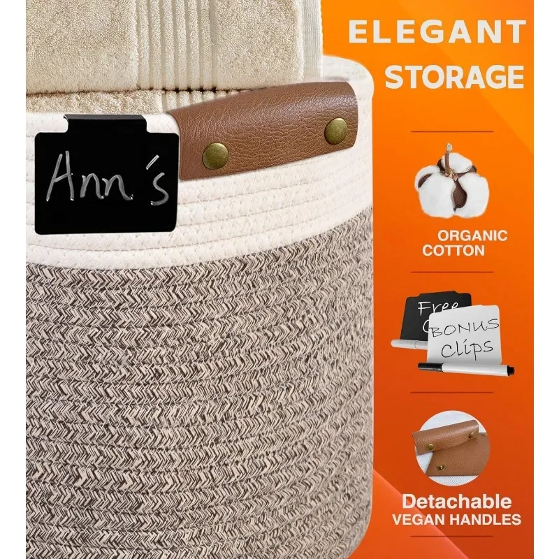 Cotton Rope Baskets | Storage Baskets for Shelves, Woven Baskets for Storage,  Bin,  Basket,Off White&Brown 3 Pack