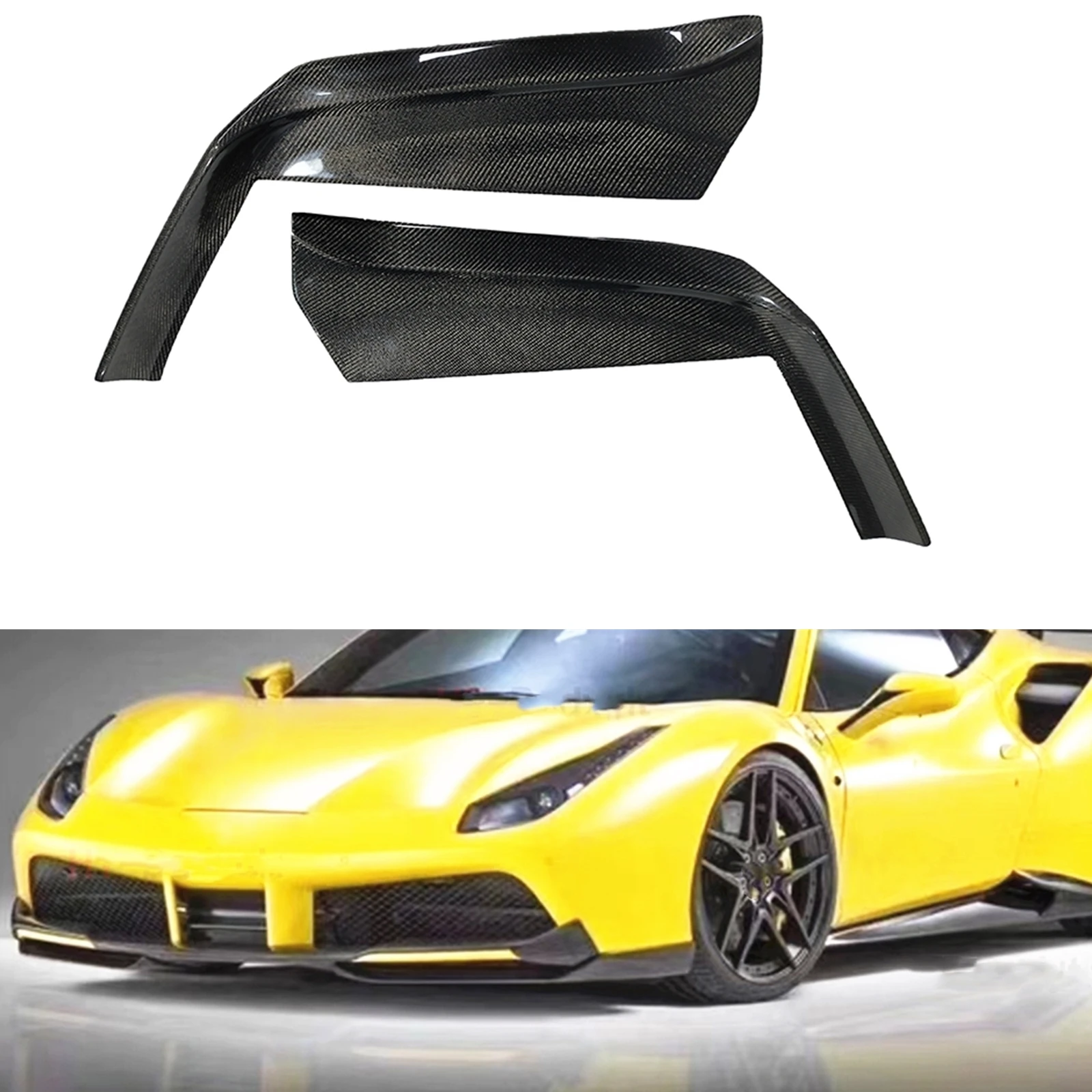 

For Ferrari 488 GTB Spider 2016-2019 Real Carbon Fiber Lower Air Vent Plate Front Bumper Side Corner Cover Splitter Spoiler Lip