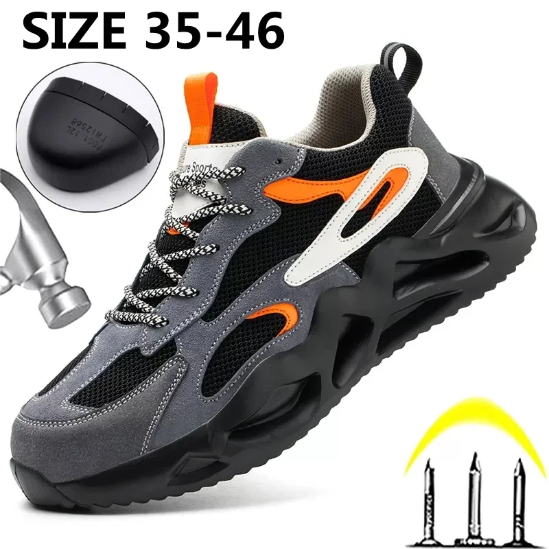 High Quality Men Safety Shoes Steel Toe Cap Men Indestructible Protective Shoes Puncture-Proof Work Shoes Size 35-46