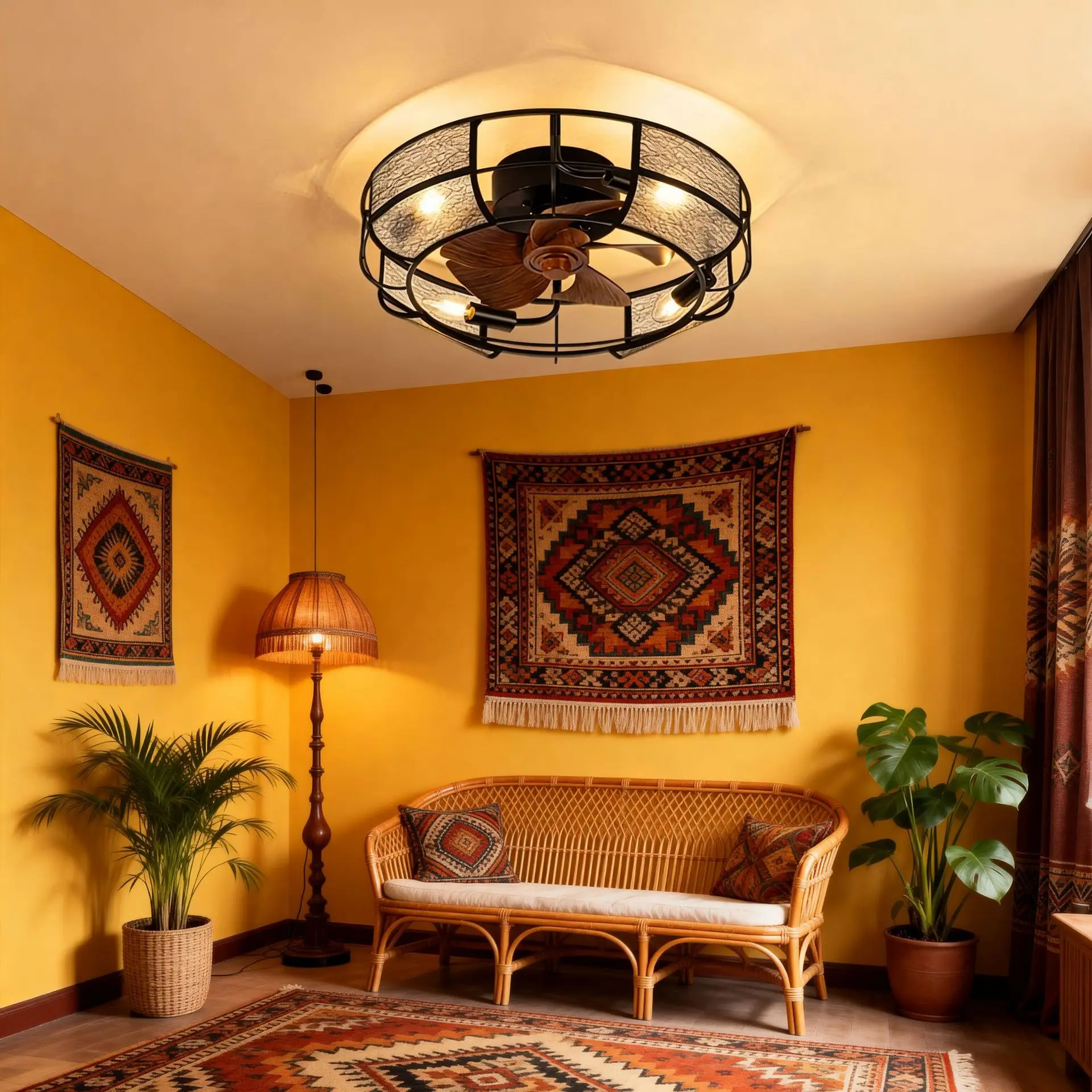 Iron Art American Ceiling Fan Light Restaurant Bedroom Bar Retro Fan Light Rural Style Variable Frequency Ultra Thin Lamps