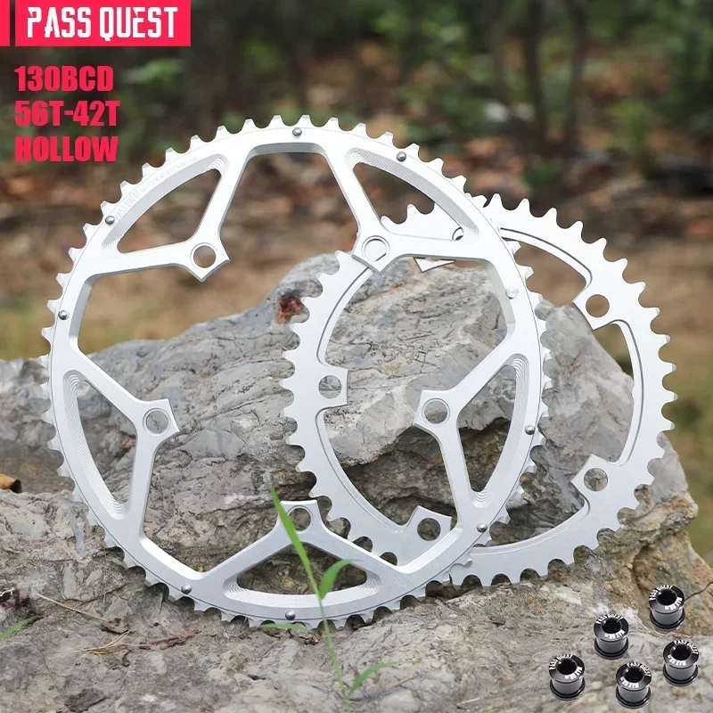 PASS QUEST 130BCD Five Claws 2X HOLLOW Round Sprocket for Road Bike andFoldable Bicycle 11/12 speed Gravel bike 53T 54T 56T