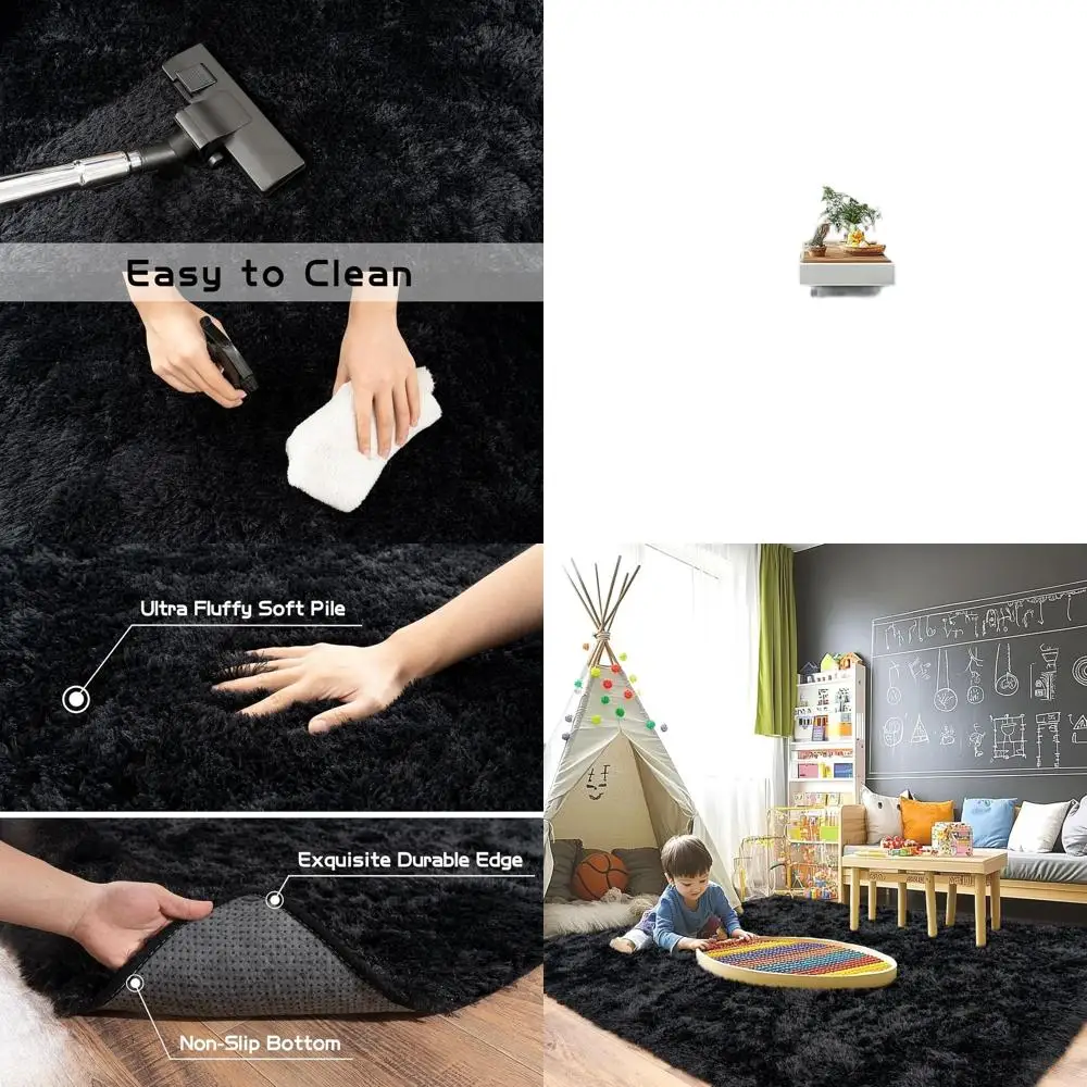 

Black Fuzzy Plush Large Area Rug, Modern Shag for Living Room, Bedroom, Kids' Rooms, and Dorms