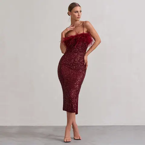 8 best sales röd fjädercocktailklänning - №5