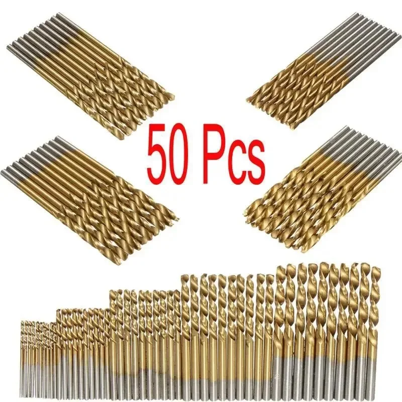 

HSS Twist Drill Bits Set 50pcs Mini Drills High Speed Steel Material for Cutting Wood Plastic Soft Metal Woodworking Tools Broca