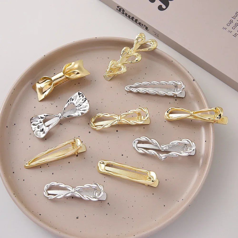 Exquisite Gold Silver Metal Hollow Hair Clips Sweet Cool Bangs Clip Forehead Broken Hair Duckbill Clip Hairpin Style Headdresses