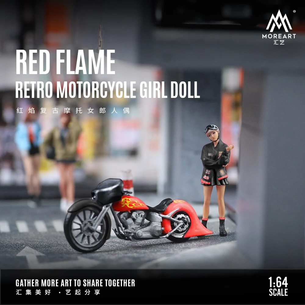 

MoreArt 1:64 Red Flame Ретро Мотоцикл Девушка Фигурка Набор Смола Модель
