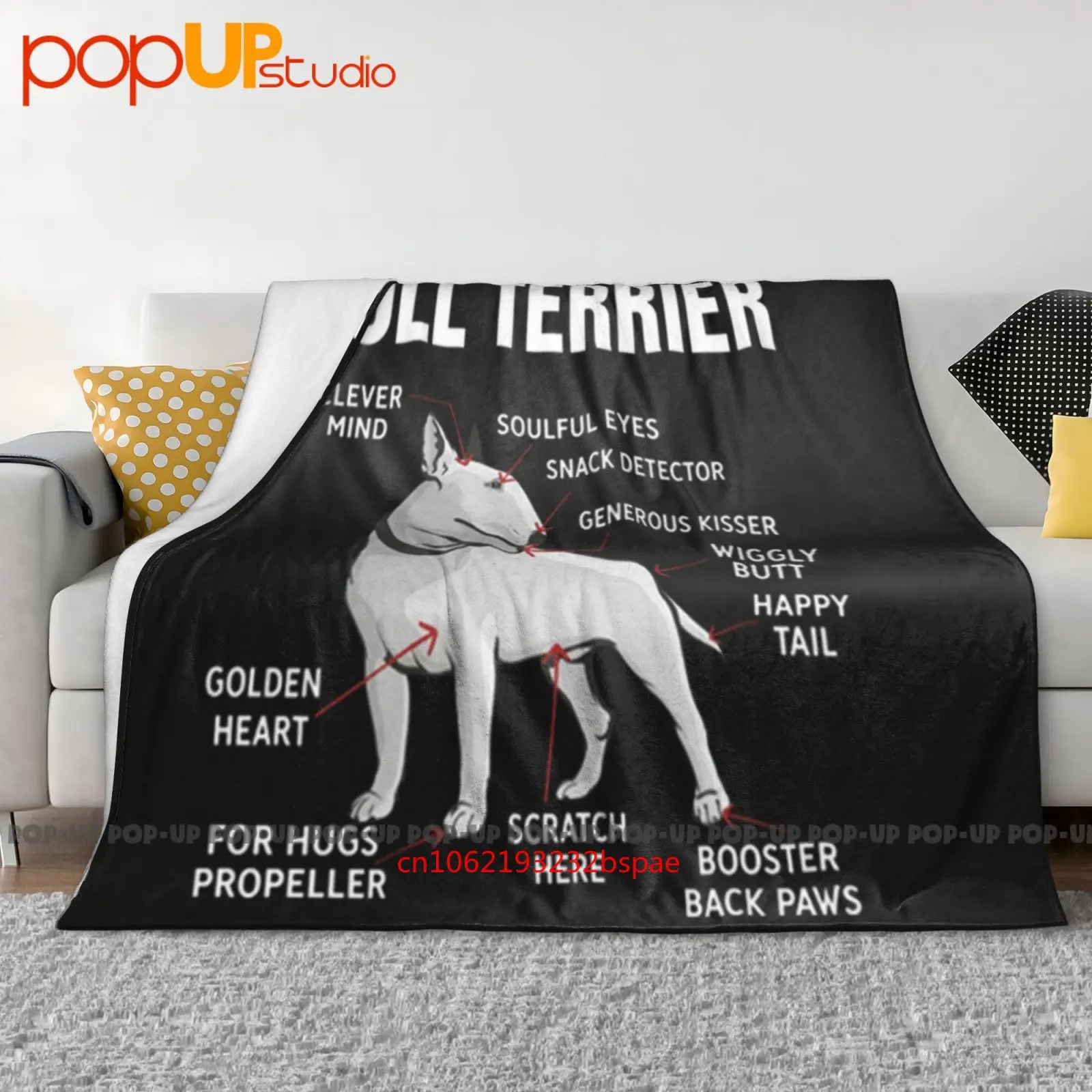 Bull Terrier Breed Dog Vector Art Anatomy Tattoo Funny Pet Lovers Ultra-Soft Blanket Quilt Winter Sofa Cover Bed Covers