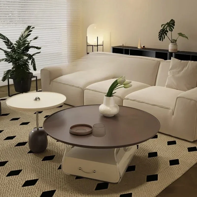 teae Cream wind coffee table living room household light luxury high-end small apartment minimalist round French creative