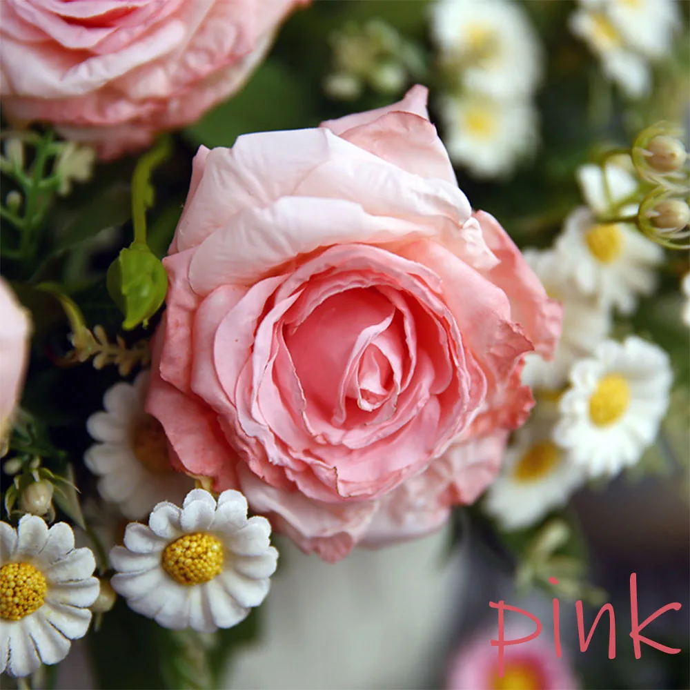 

3Pc French Oil Painting Simulated Rose Artificial Flowers Retro Living Room Table Flower Decoration Flower Arrangement