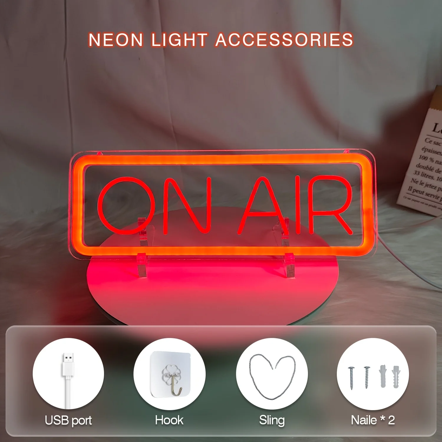 1pc ON AIR Neon Sign | LED Streaming Light for Streaming, Gaming, Studio Decor - Powered, Wall Hanging with On/Off Switch