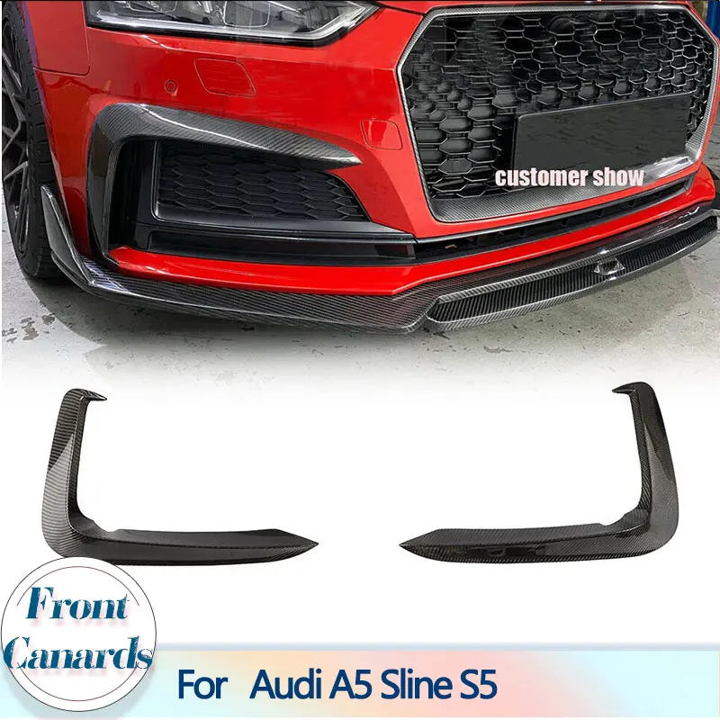 

Car Front Bumper Fog Lamp Cover Trim for Audi A5 Sline S5 2017- 2019 One Pair Front Fins Canards Blades Carbon Fiber / FRP Black