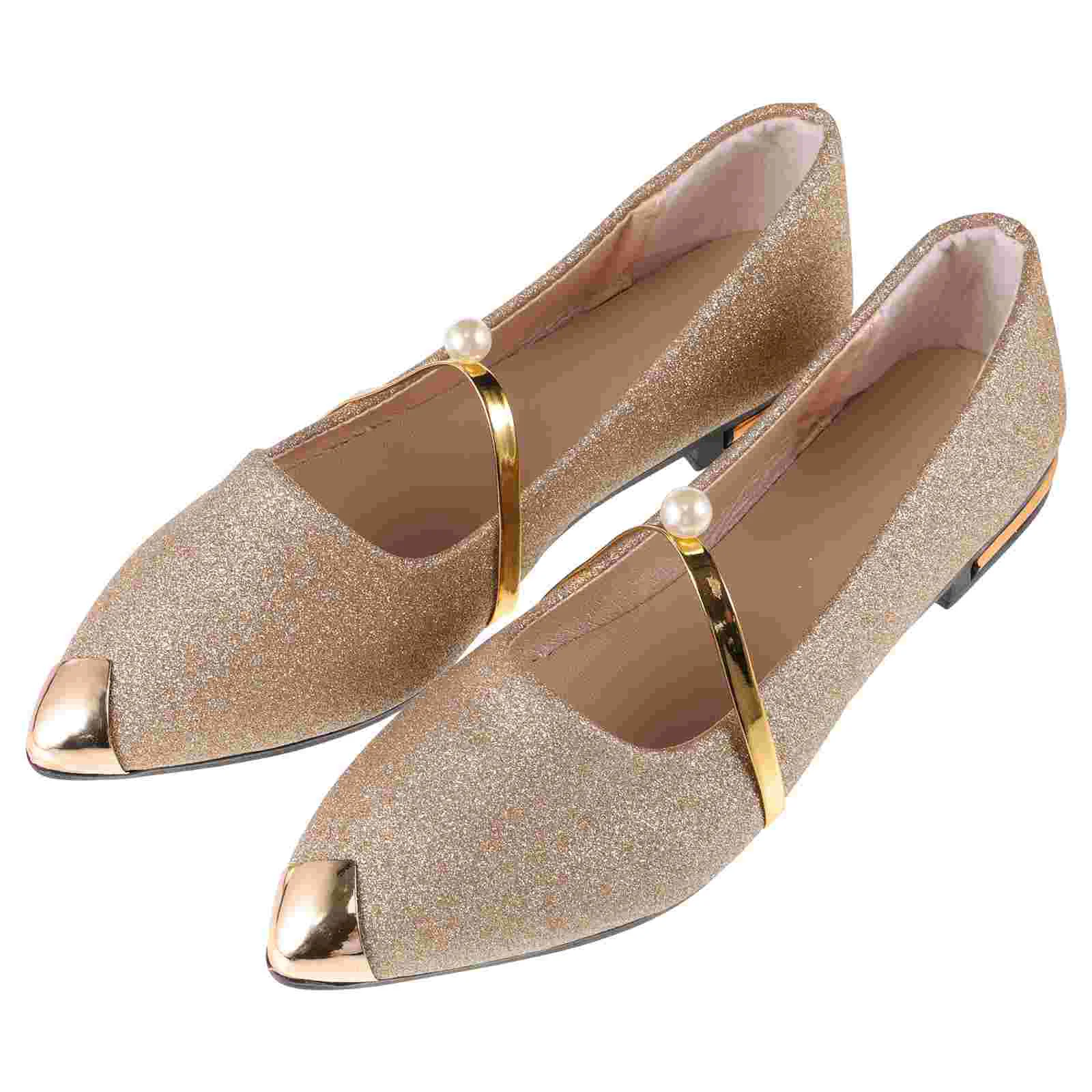 Pearl Pumps Flat Shoes Pointy Pointed Toe Wall Clock Attractive Lady Single Nude