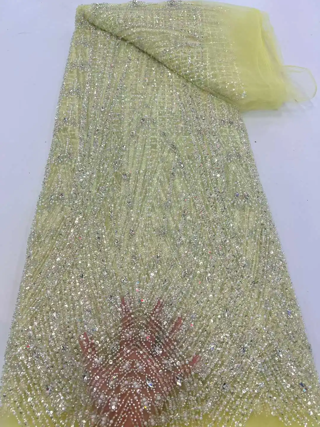 Tulle Lace Fabric with Beads And Sequins for Weddings Parties Nigerian African Style Latest 2025 Hot Sale for Brides Dress