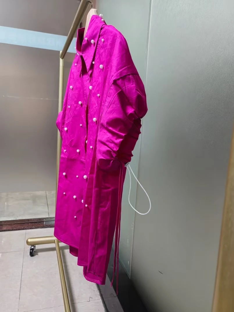 Real Photo Pears Beads Stitch Loose Casual Cotton Shirts Blouses Women 2025 Summer Short Sleeve  Tops Woman Clothing