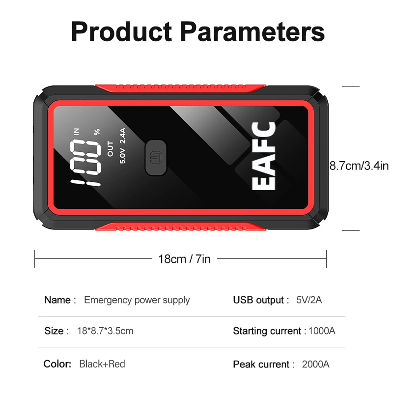 Power Bank 2000A/600A 12V Car Battery Jump Starter Portable Charger Petrol Diesel Auto Starting Device Booster Emergency Starter
