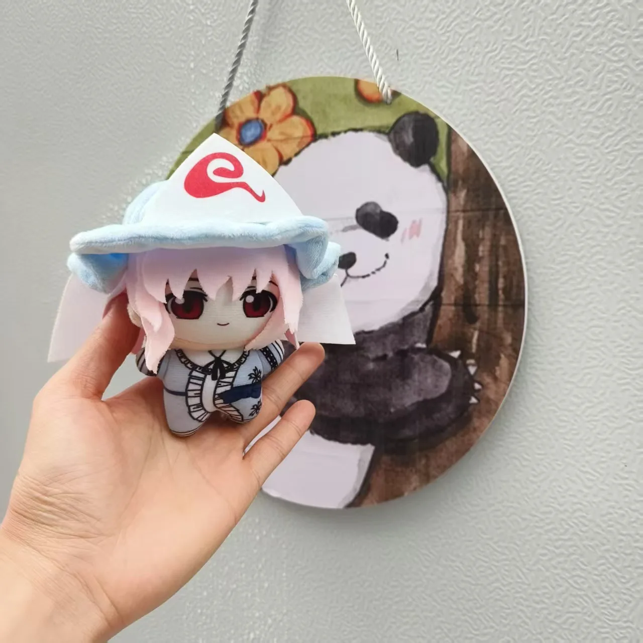 Lovely Anime Touhou Project Saigyouji Yuyuko Chibi Cotton Plush Doll 10cm Printed Keychain​ Pendant Gift