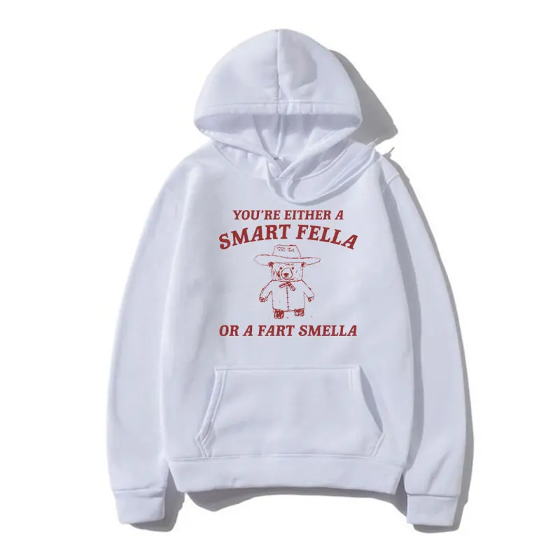 Are You A Smart Fella or Fart Smella?  Graphic Print Hoodies Men Women's Fashion Long Sleeve Sweatshirt Oversized Pullover Male