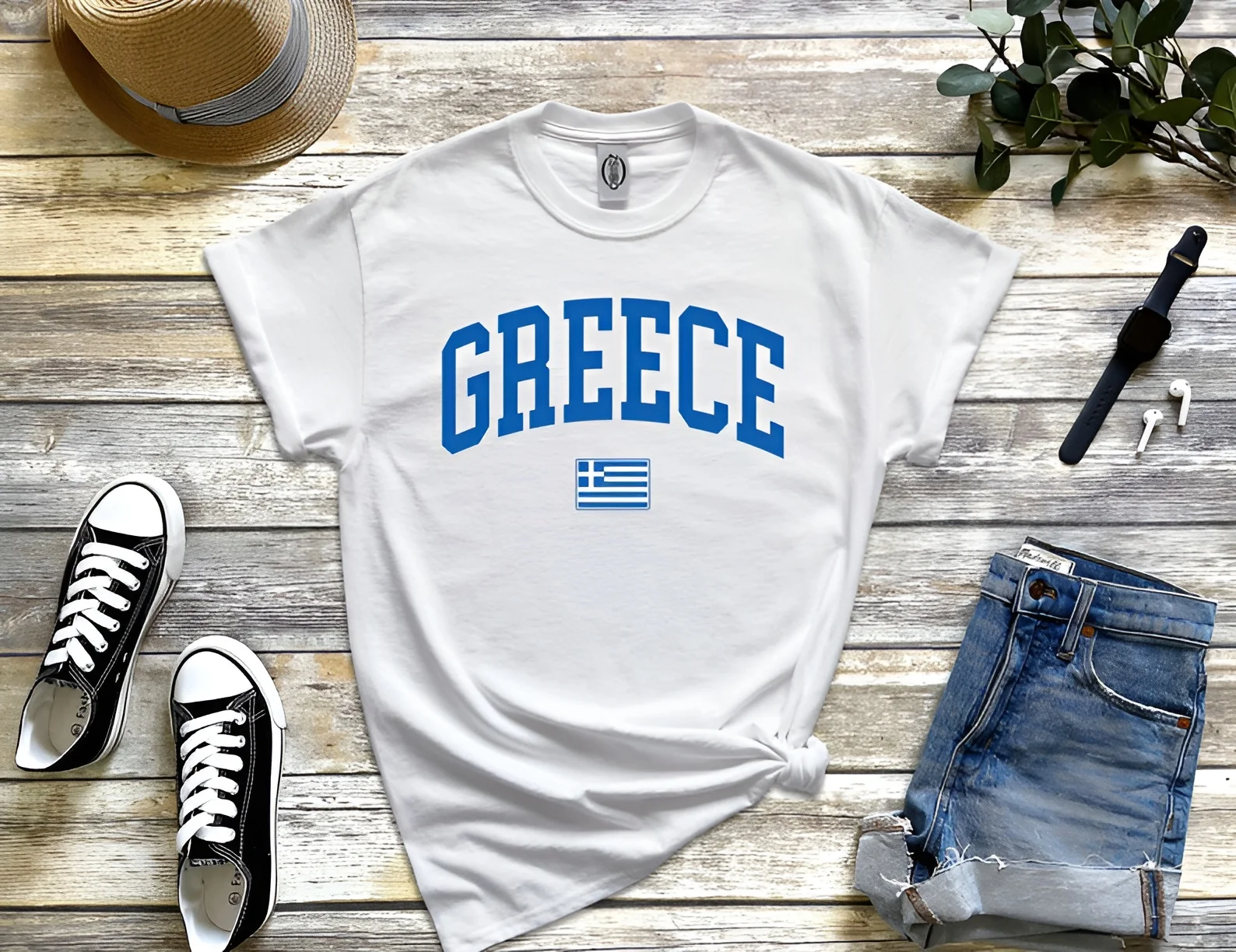 Greek flag trend Y2K print European and American slim fit versatile women\'s T-shirt short sleeved retail women\'s T-shirt