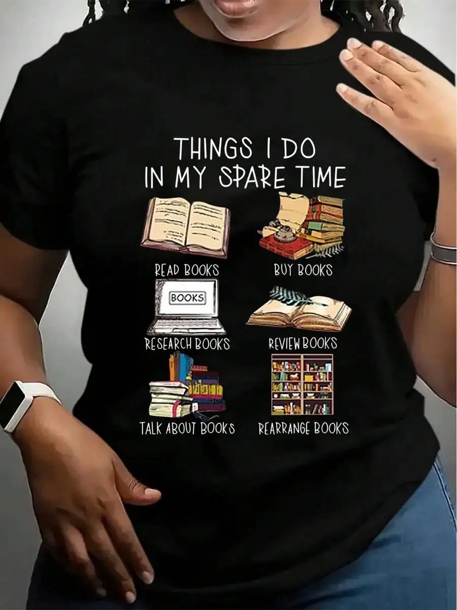 [Book Lovers Tee] Casual Book Lovers 1pc Women s T-Shirt Round Neck, Short Sleeve, Regular Fit - All Seasons Fashion Tee