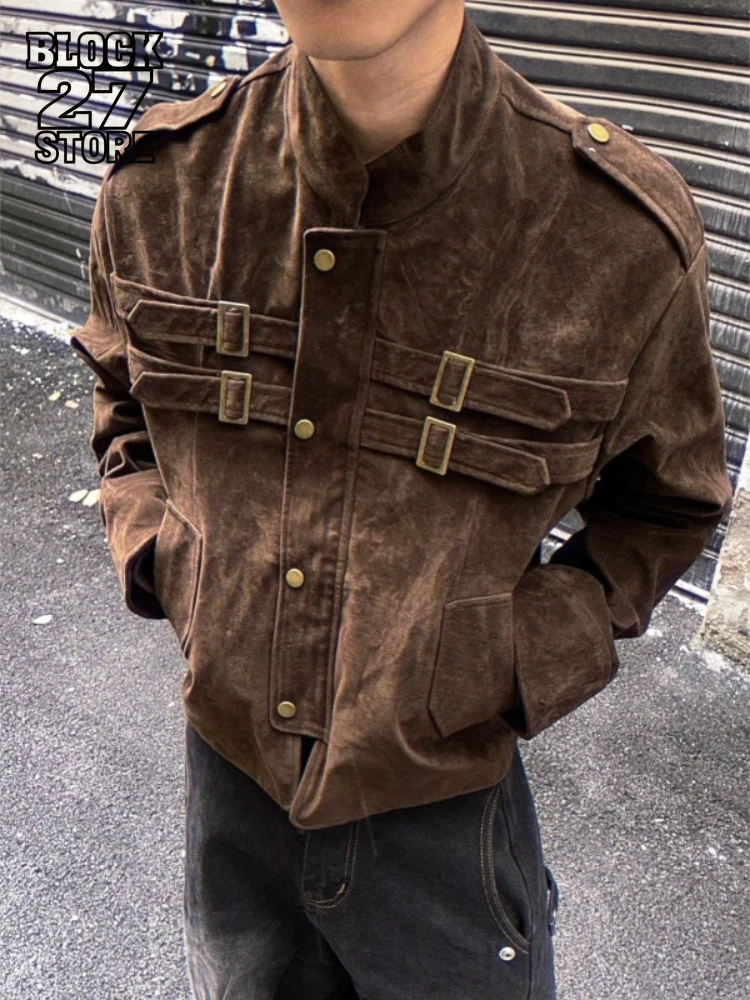 

Mens Jacket Harajuku American Cleanfit Premium Cow Leather Short Wide Coat Early Waterproof Stain Resistant Casual Streetwear