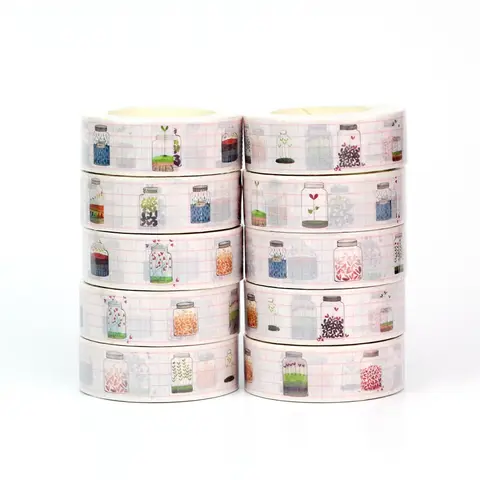 Bulk NEW 10pcs Decorative Bottles on Grid Washi Tapes for Scrapbooking Planner Stickers Adhesive Masking Tape Cute Stationery
