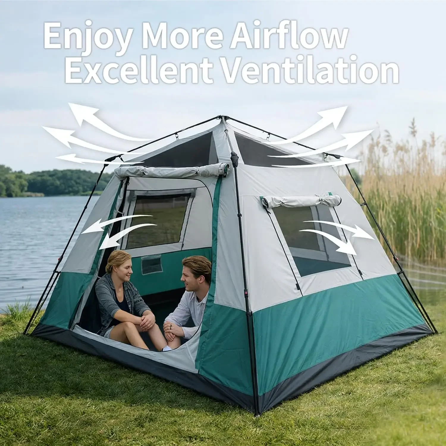 Instant Tent for 4-6 Person Camping, Waterproof Easy Pop Up Tent Sets Up in 60 Seconds for Family Outdoor Hiking & Backpacking