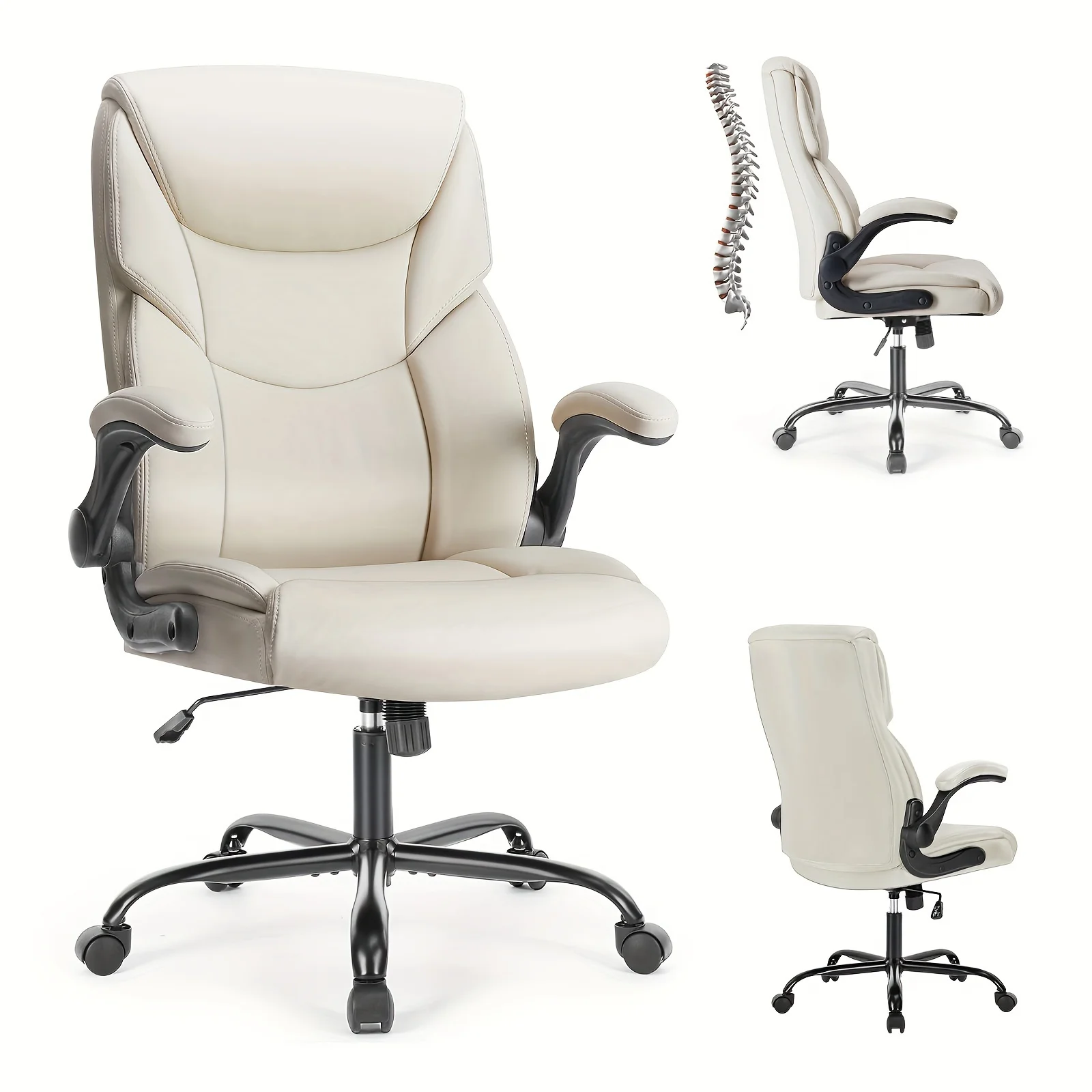 Ergonomic Executive Computer Desk Chair with Adjustable Flip-up Armrests, Lumbar Support, Swivel Function, Strong