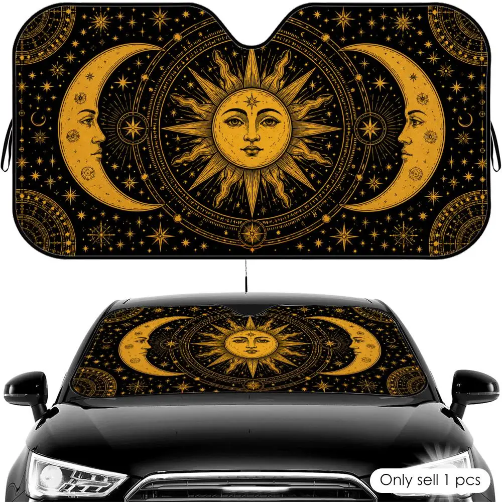 

Mystic Sun Moon Tarot Design Sun Visor Car Front Windshield Shade UV Block Heat Shield Foldable Universal Fit Cover