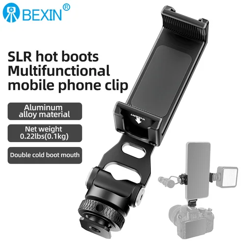 BEXIN Soporte para teléfono multifuncional Abrazadera Soporte para trípode para teléfono 360 °   Giratorio con soportes de zapata fría duales para smartphone Vlog