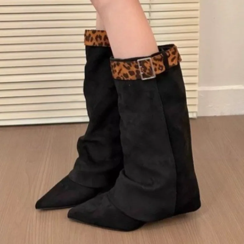 

Women's Heeled Long Boots Pointed Toe Designer Elegant Winter New Shoes 2025 Fashion Suede Knee Boots Classical Cozy Zapatillas