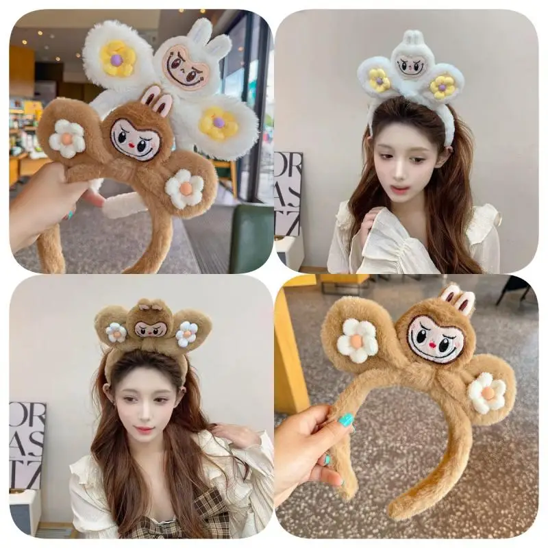 New Cute Kawaii Labubu Rabbit Ears Hair Hoop Face Wash Home Going Out Sweet Hair Clip Hair Accessories Girl Festival Gift Toy