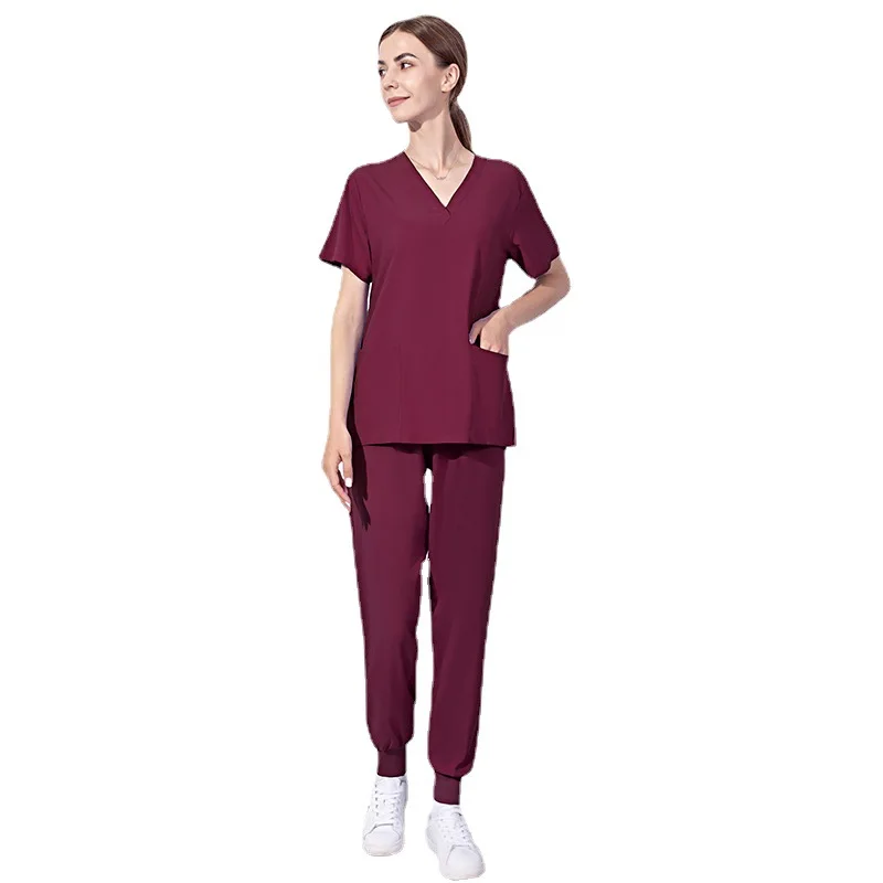 Scrubs Uniform Suit Short Sleeve V-neck Tops+jogger Pants Set Nursing Uniform Women Multicolor Pet Doctor Scrub Medical Workwear