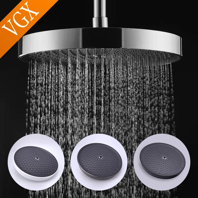 VGX Round Rain Shower Head Large Rainfall With Handheld High Pressure Shower Set System for Bathroom White Black Grey Chrome